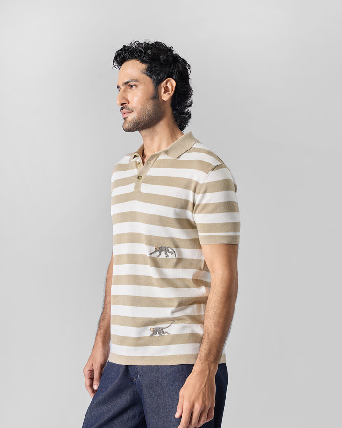 Macaque Polo T-Shirt - Ivory & Sand