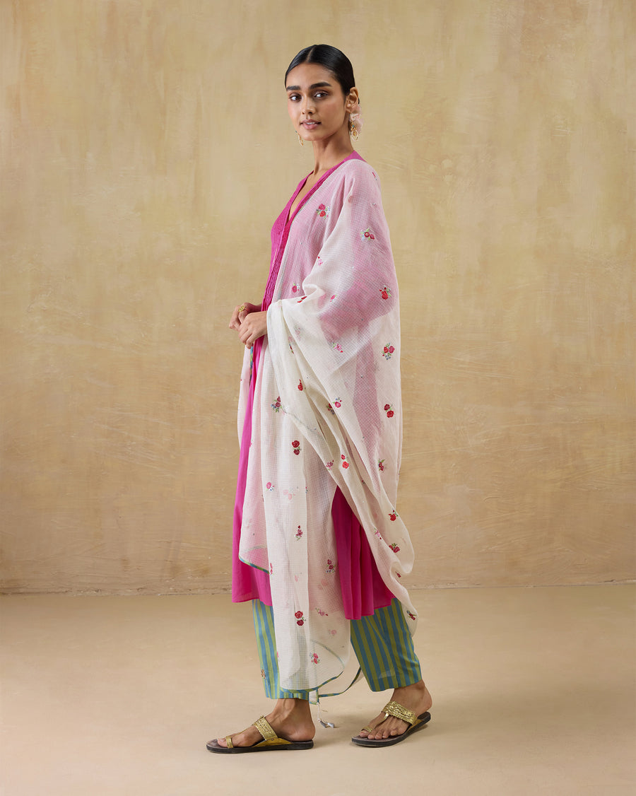 The Pintuck Kurta worn with striped Arzoie Pants and the Swish Dupatta.