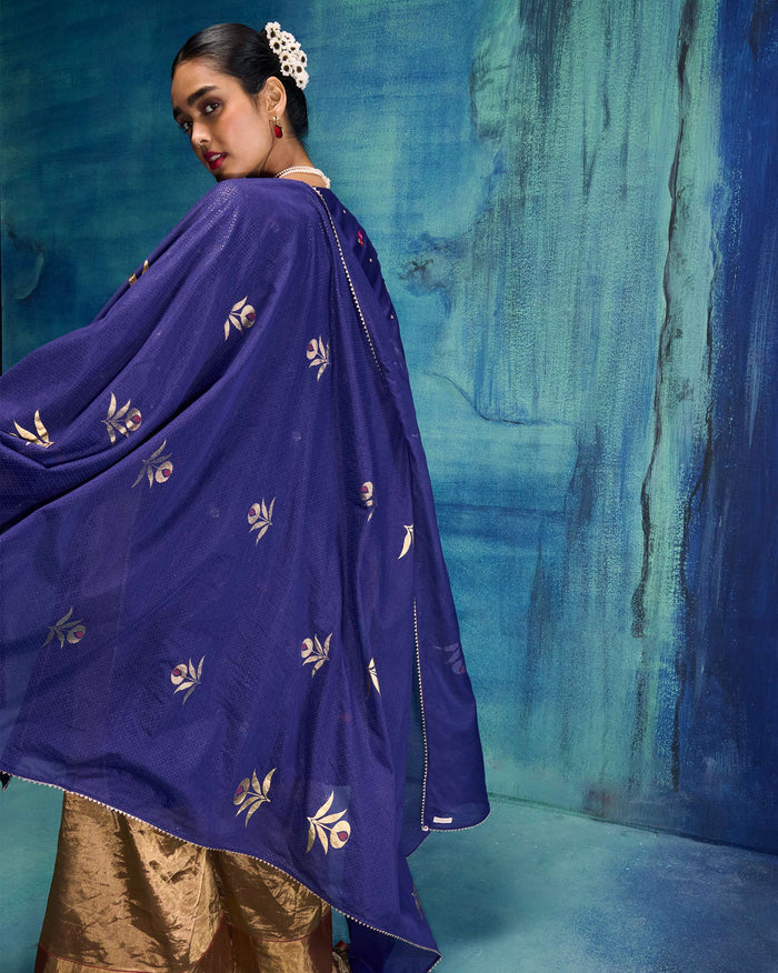 Back of a Buzz dupatta draped over a person's shoulder.