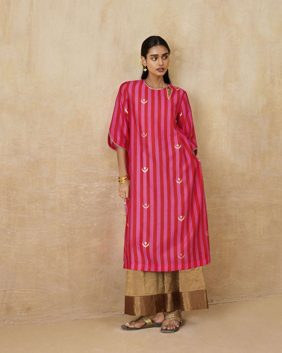 The Galaxy Kurta worn over gold Charisma Pants.