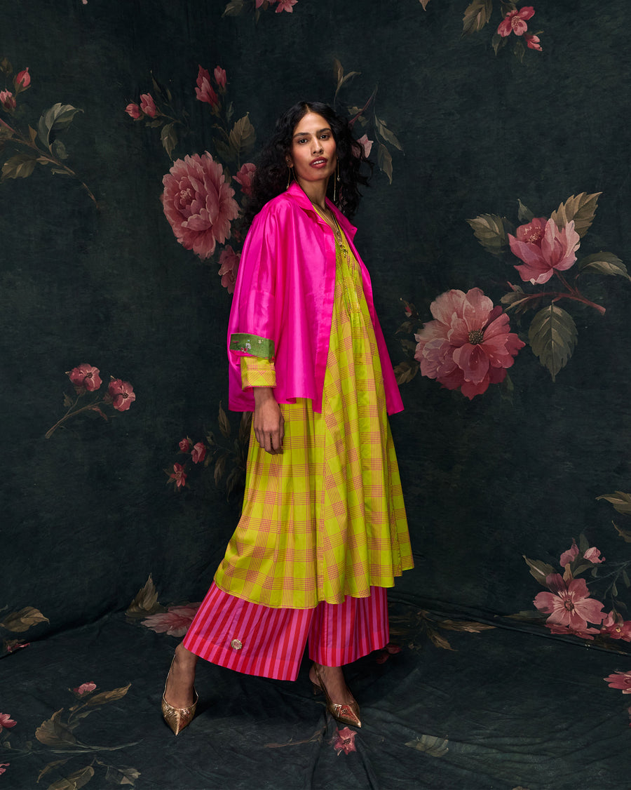 The Boxy Shirt worn open over the Pintuck Kurta and Basic Pyjamas.