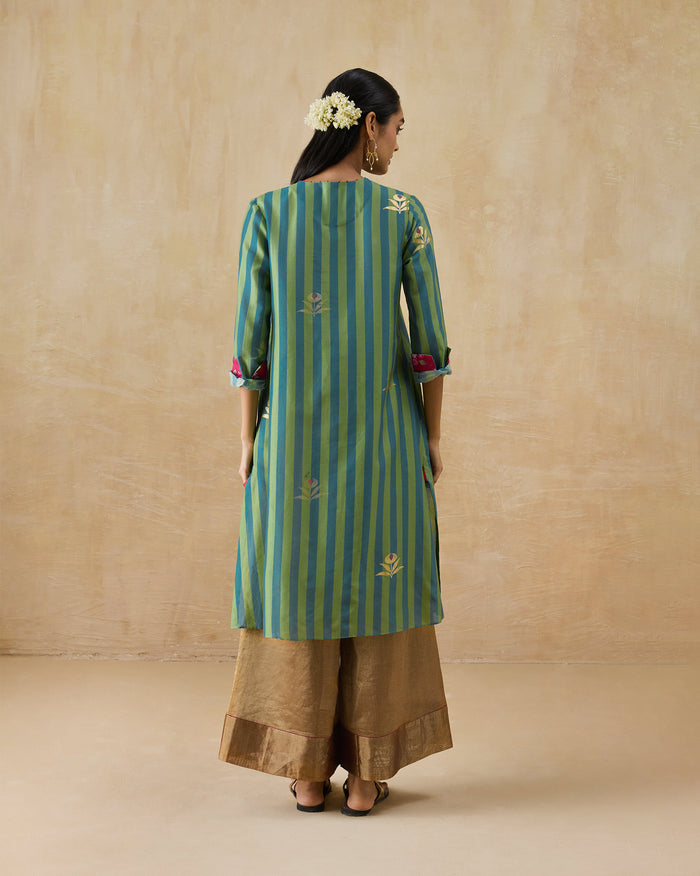Front Pleated Kurta - Chanderi Regular Fit