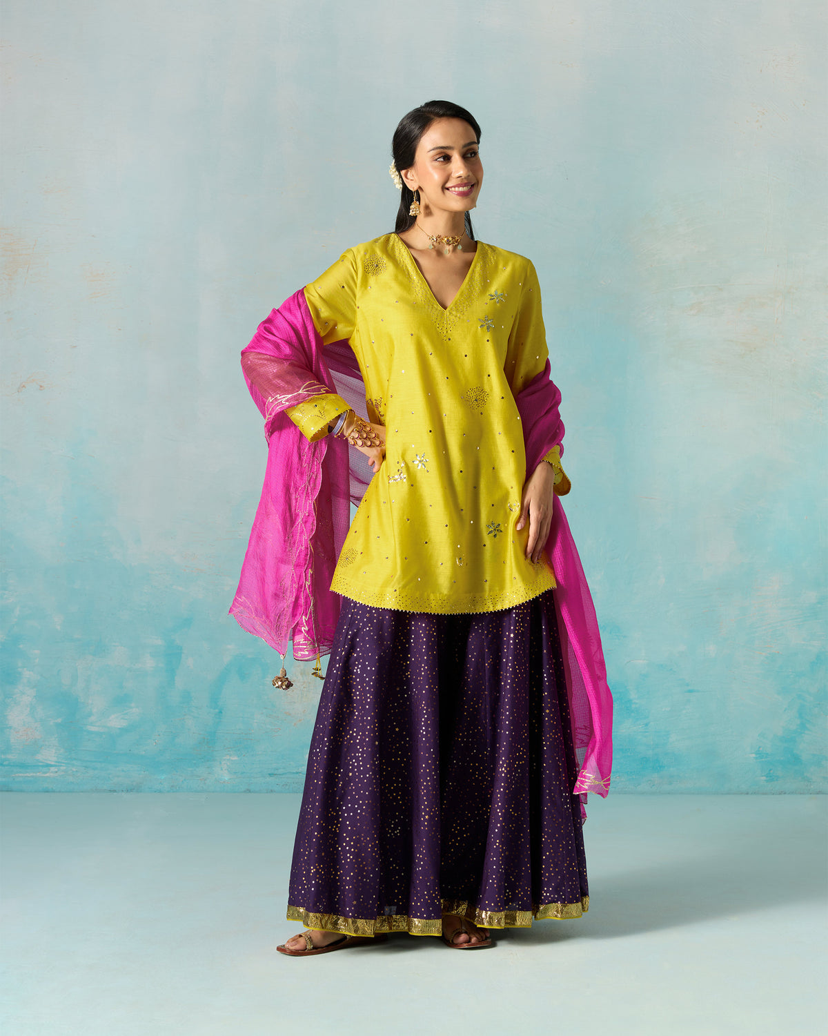 Baraati Kurti - Embroidered Mukaish Cotton Silk