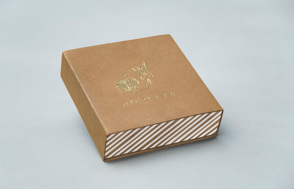 Jewellery Box Small in brown kraft, with a gold foil motif on the lid.