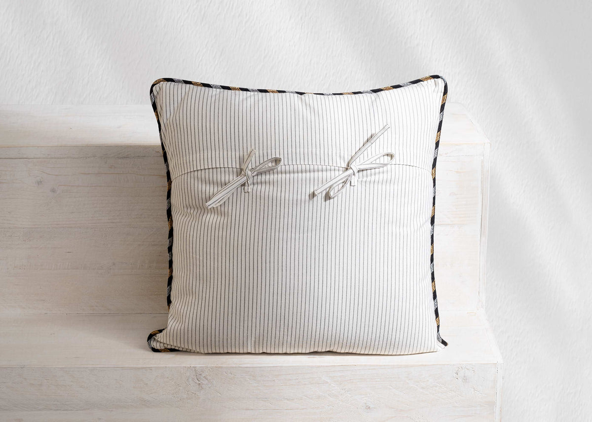 Back of the Madagascar cushion cover with two dragonflies on pinstripe.