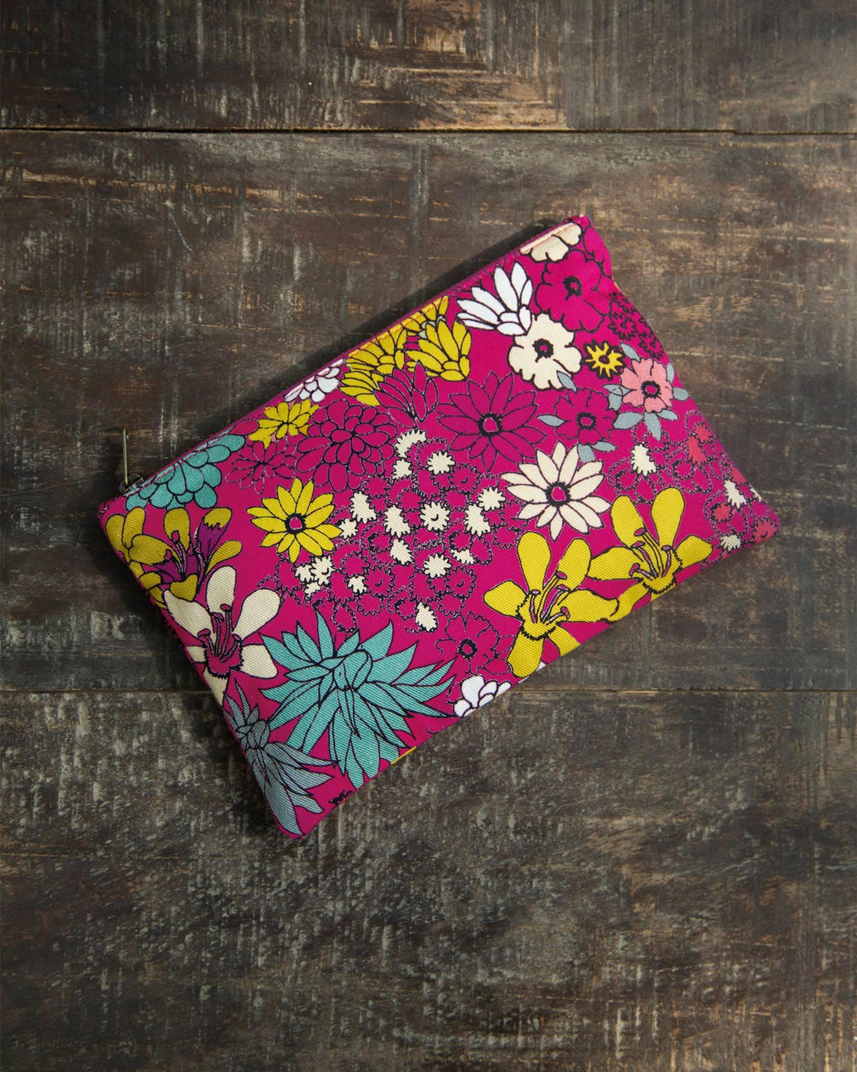 Cascade Midi Pouch laid flat, showing its pink floral print.