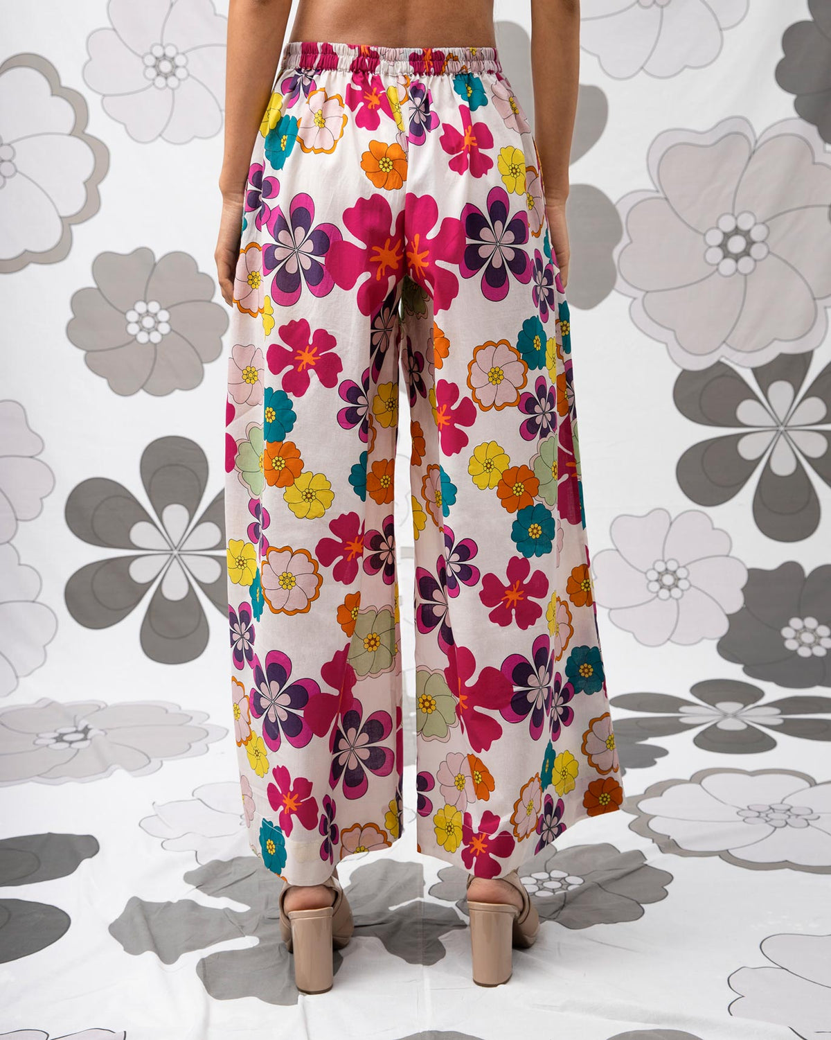 Back of multicolour Basic Pyjamas with a floral print and elastic waist.