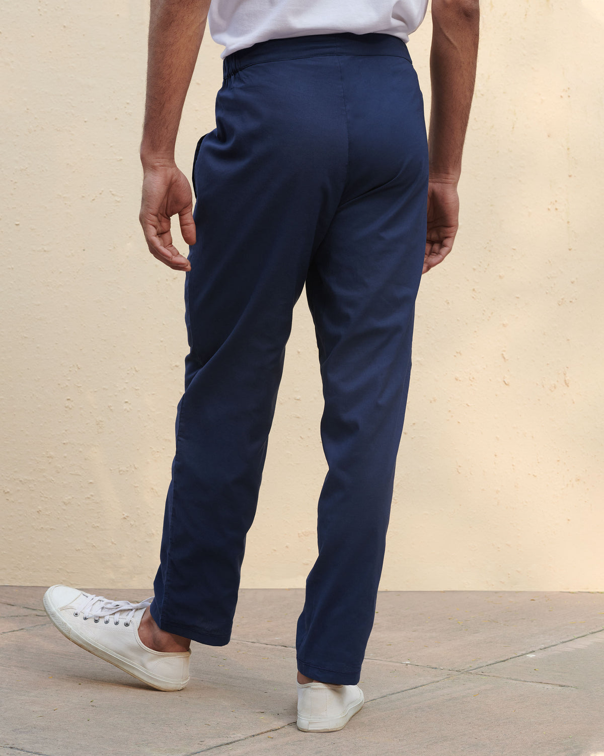 Back of navy Shillong Jammies worn by a person.
